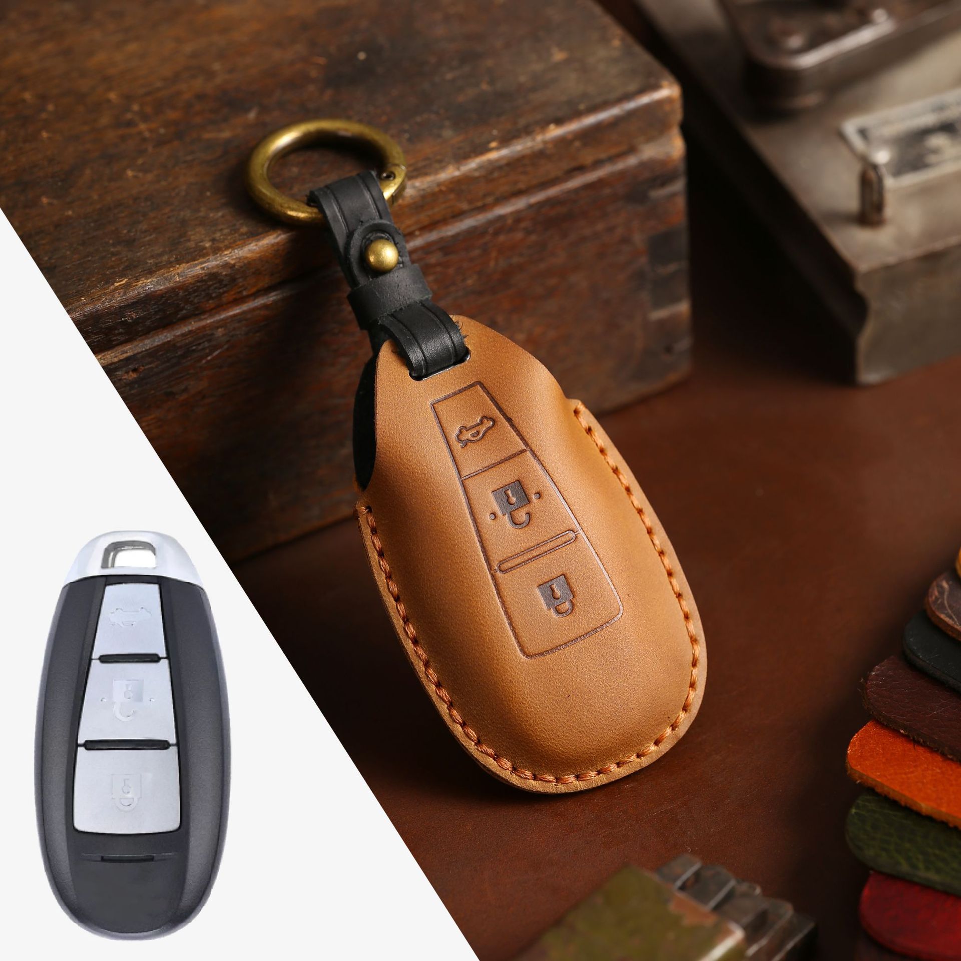 3 Bottons Leather Car Key Case - Car Accessories Ertiga recension och pris