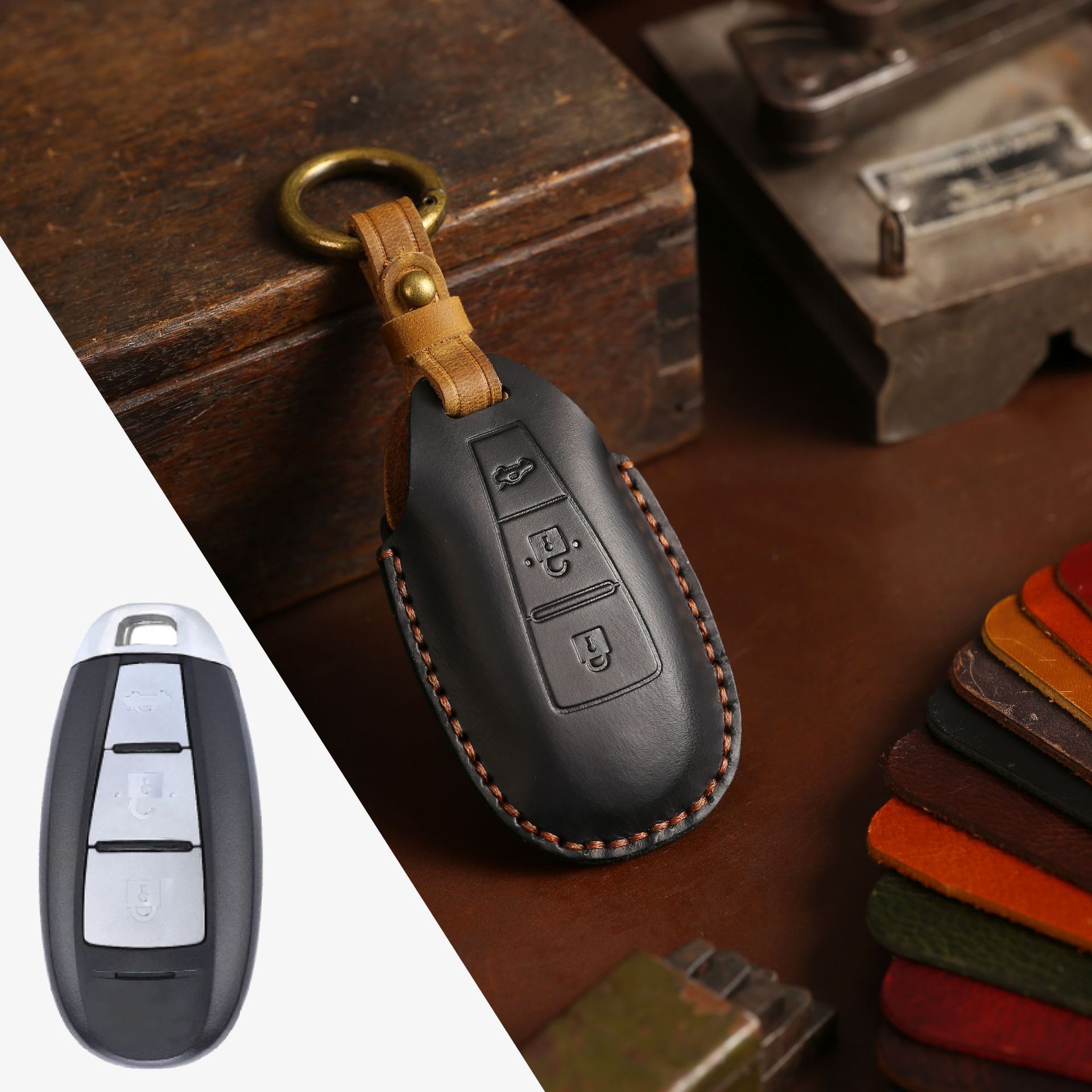 3 Bottons Leather Car Key Case - Car Accessories Ertiga recension och pris